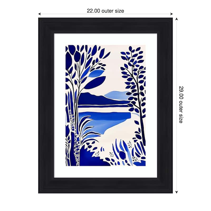 Serene in Blue by Tradelink inhouse artist Wood Framed Wall Art Print - Abbey Black - 22 x 29 in