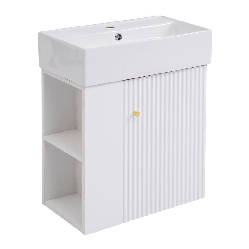 21.6" Floating Bathroom Vanity with Ceramic Sink and Side Open Storage