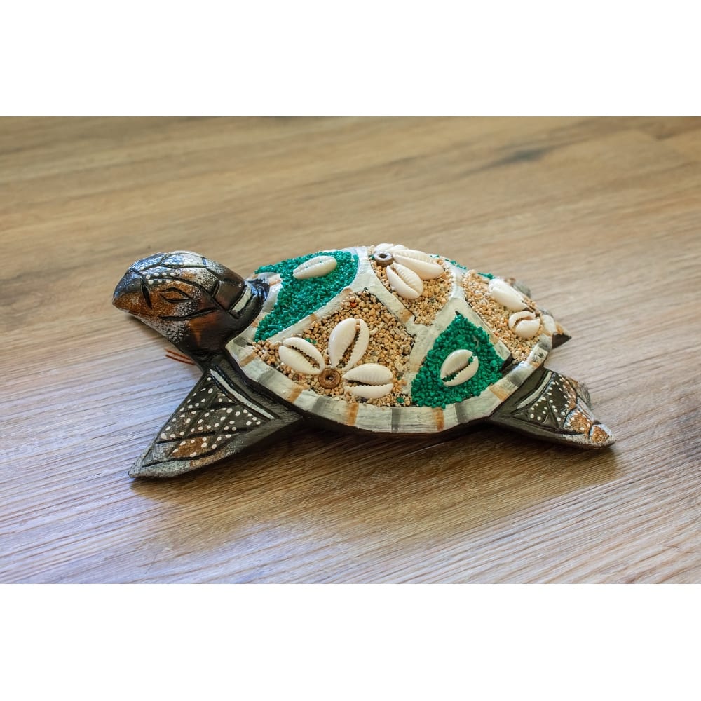 Wooden Tortoise Turtle Home Decor Sculpture Statue Wall Hanging Handmade Seaside Tropical Nautical Ocean Coastal