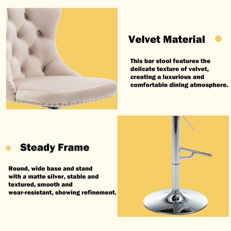 Velvet Upholstered Nailheads Tufted Swivel Bar Stools (Set of 6)