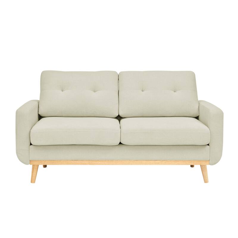 67.7" Wide Mid-Century Modern Upholstered Tufted Loveseat Sofa with Wooden Legs, Cream Polyester