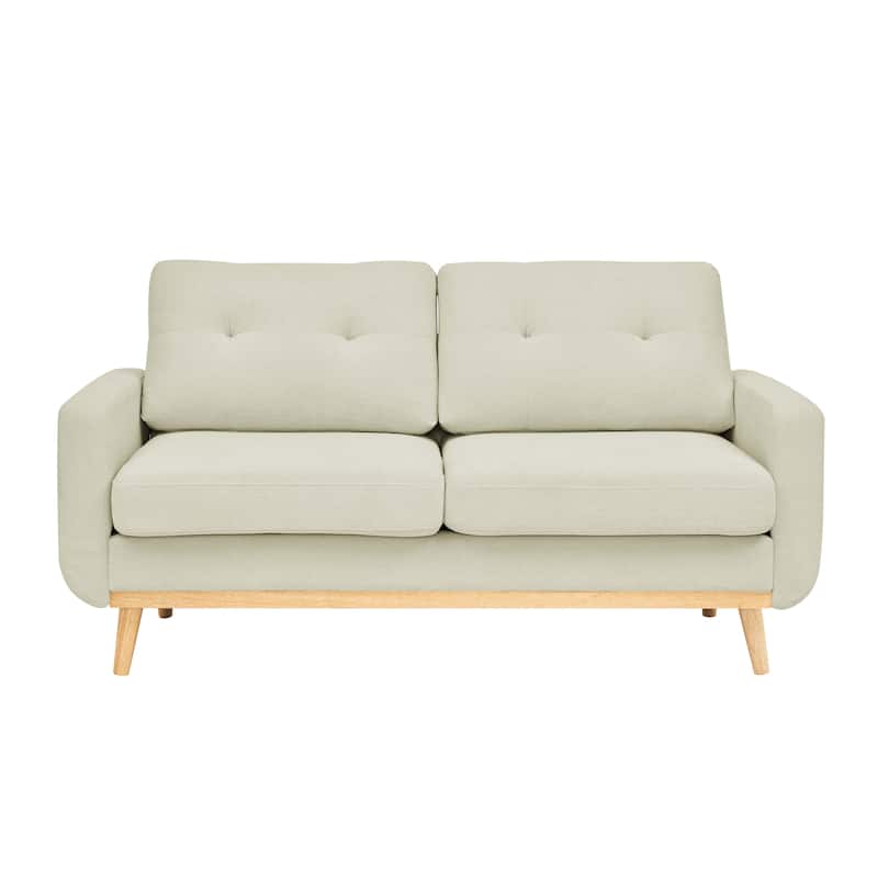 Homy Casa 2-Seater Sofa, Tufted Linen, Wood Legs
