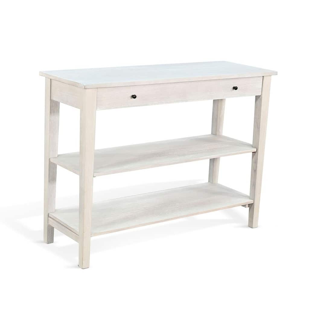 Pela Sofa Console Table, 42 Inch Top, 2 Shelves, Light Gray Solid Wood