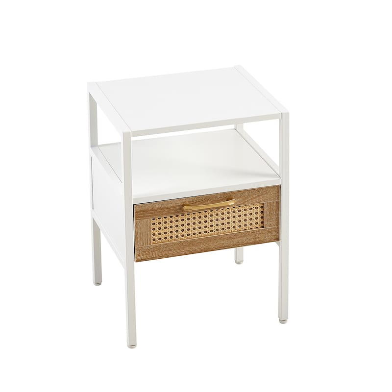 Set of 2,15.75"Rattan End table with Drawer,Modern Nightstand,Metal Legs,Side Table for Living Room,Bedroom