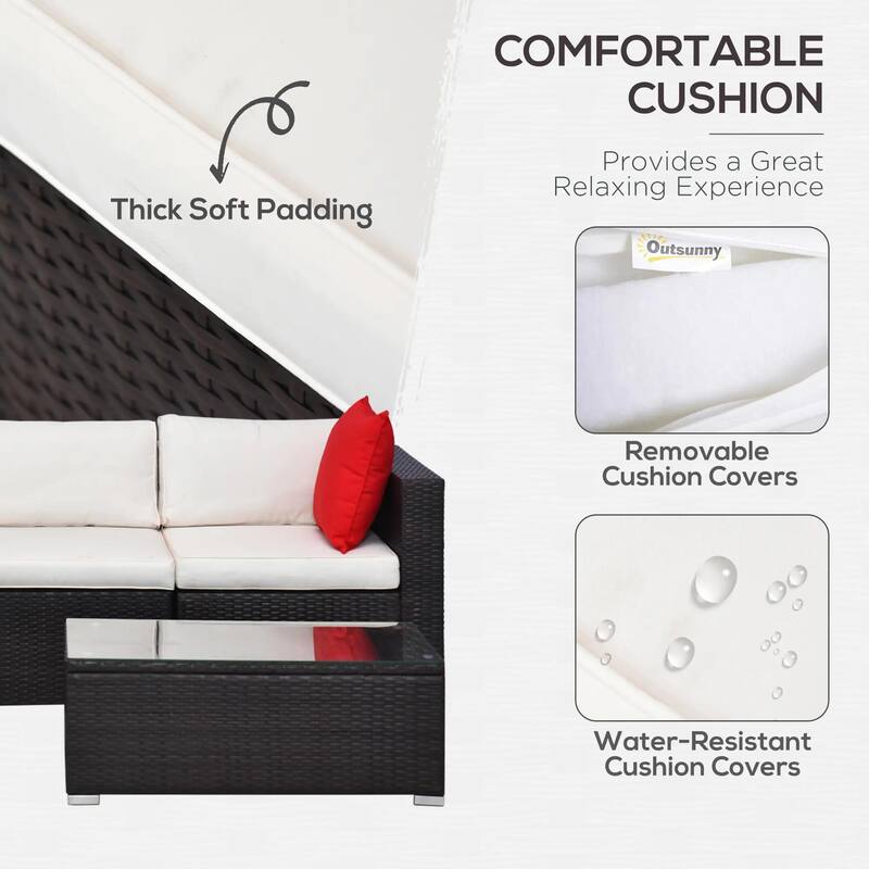 5-Piece Patio Furniture Set with Cushions, Pillows, Glass Coffee Table