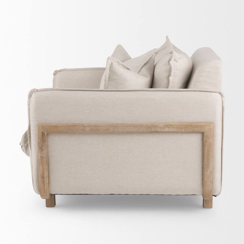 Roy II Beige Fabric w/ Light Brown Solid Wood Frame Arm Chair - 43.3"W x 41.7"D x 33"H