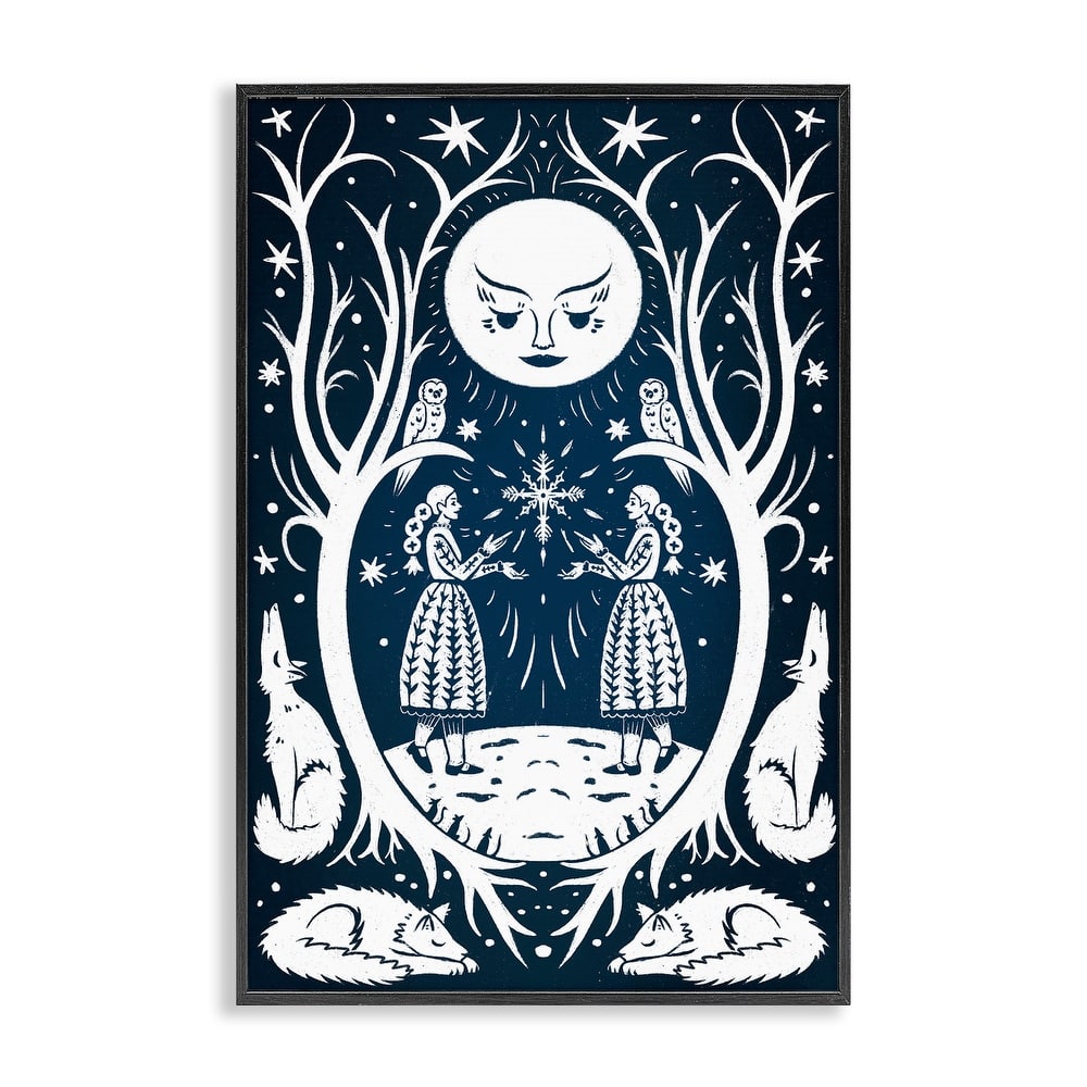 Stupell Woodland Folk Girls with Moon Framed Giclee Art Design By Hannah Moren
