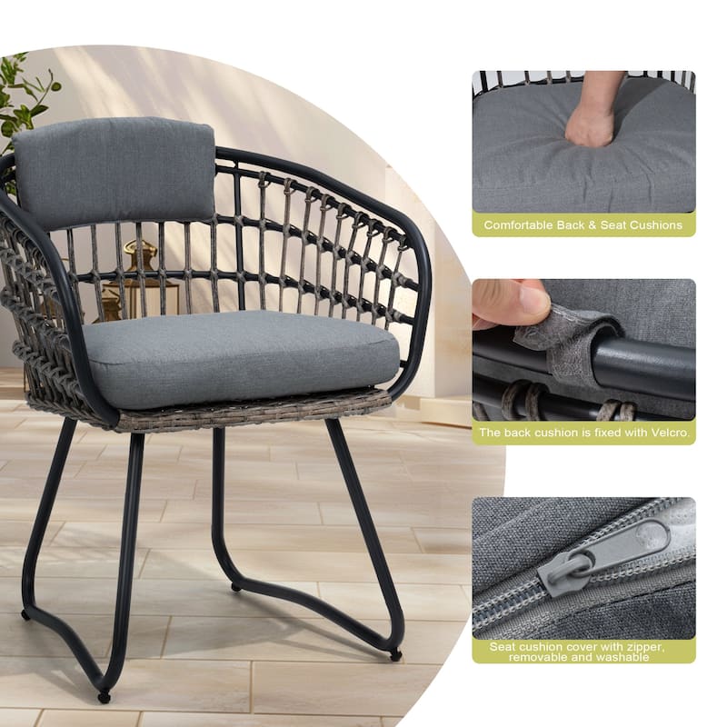 9-Piece Set Outdoor Aluminum Dining Table with Cushioned PE Rattan Chairs