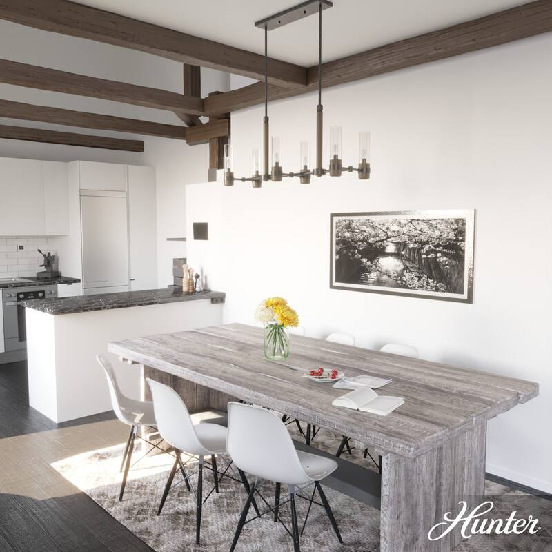 Hunter River Mill 6-Light Rustic Linear Chandelier - Island, Dining Room - Mountain, Modern Farmhouse, Transitional