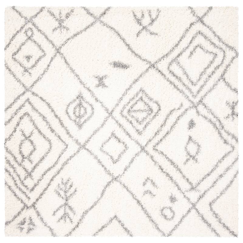 SAFAVIEH Parma Shag Mahalie Trellis 1.2-inch Thick Rug - 6'7" Square - Cream/Grey