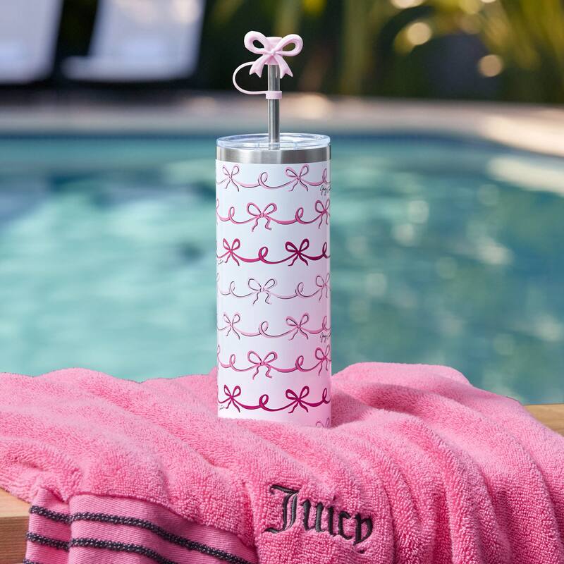 Juicy Couture Glam Slip Hydration Stainless Steel Tumbler with Straw Topper