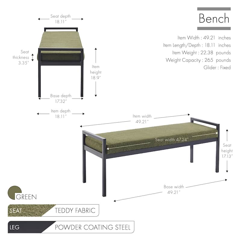 Porthos Home Rue Teddy Fabric Upholstered Bench with Steel Legs