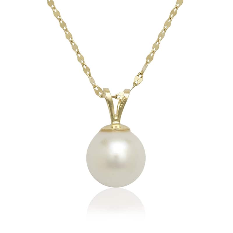 Curata 14K Yellow or White Gold 18" 8mm Large Freshwater Cultured Pearl Solitaire Necklace