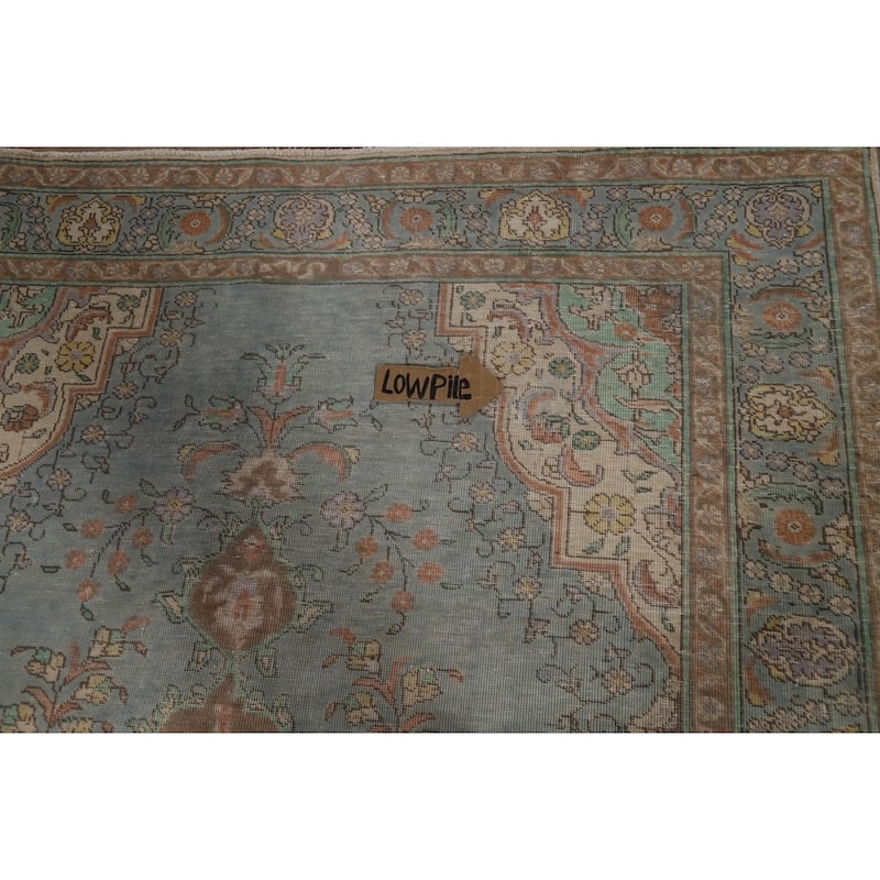 Hand Knotted Oriental 100% Wool Carpet Traditional Floral Navy Blue & Blues Tabriz Area Rug - 8' 11'' X 5' 8''