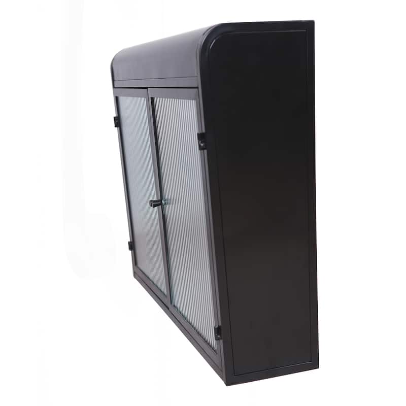 Versatile Wall-Mounted Metal Cabinet with Tempered Glass Doors and Shelves for Various Rooms