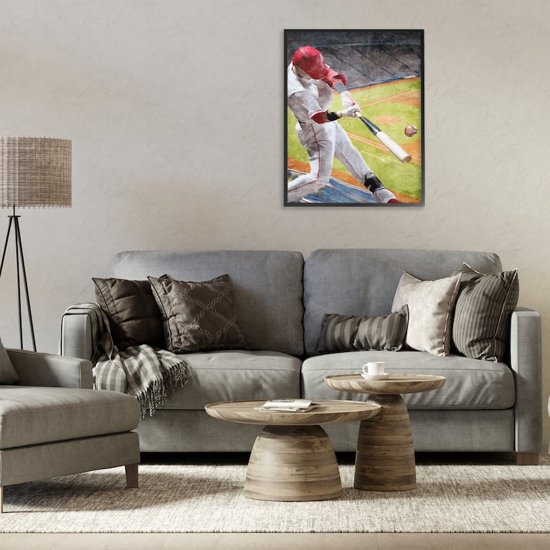 Stupell Athlete Hitting Baseball Framed Giclee Art Design By Kim Allen