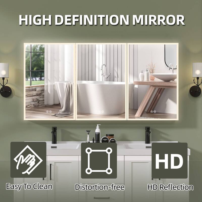 60'' W 30'' H Recessed Frameless Medicine Cabinet Mirror 9 Adjustable