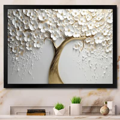 Designart "White Orchid Tree Garden Of Branches V" Tree Floral Framed Canvas Wall Art