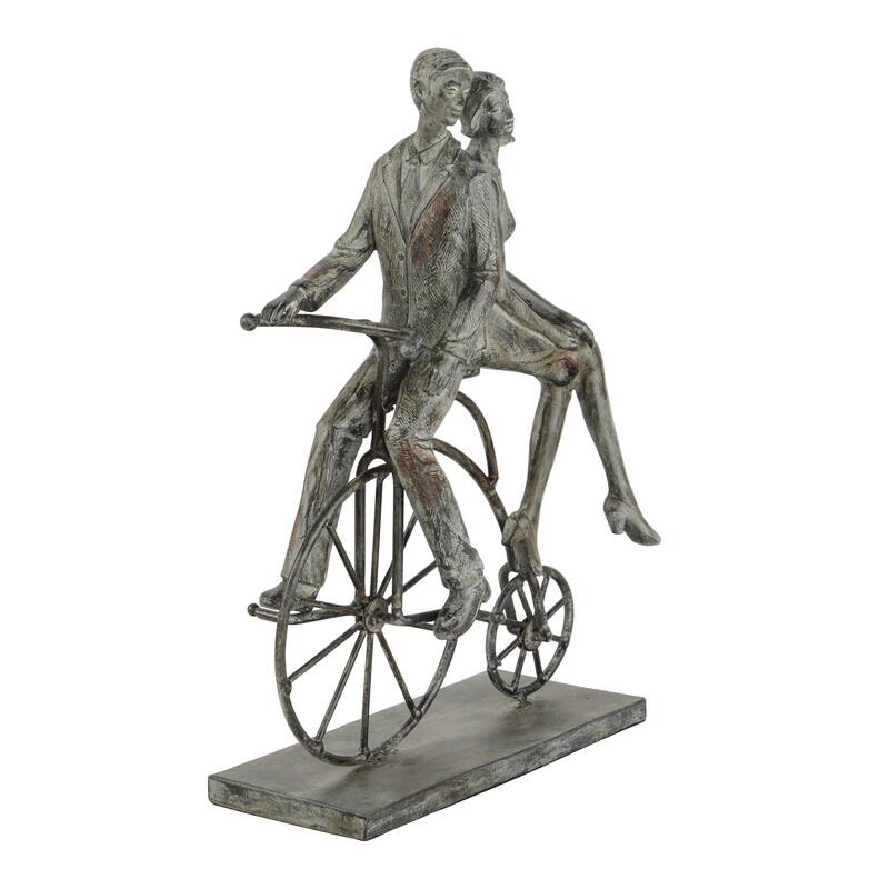 Polystone People Decorative Sculpture with Bike - Gray - Roche River Decor