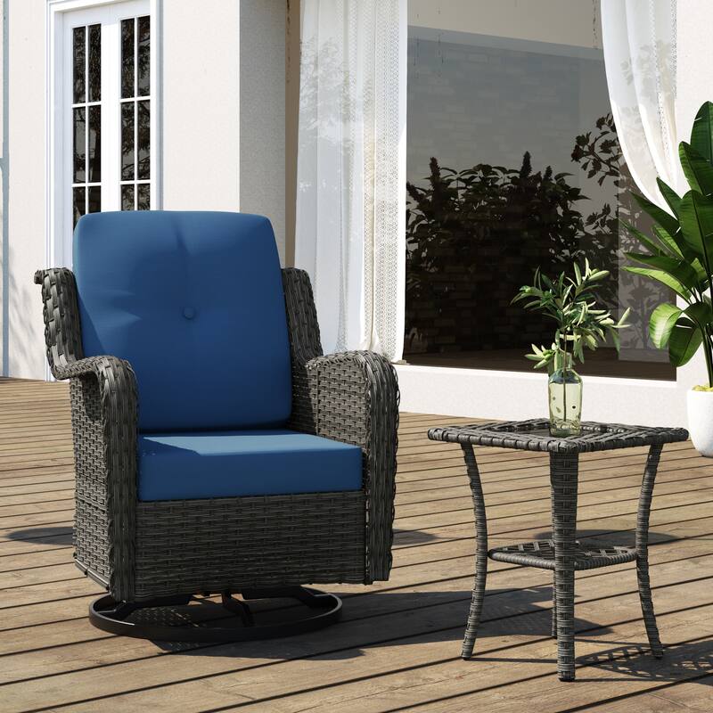 Outdoor Rattan Rocker Wicker Swivel Rocking Chair - Royal Blue