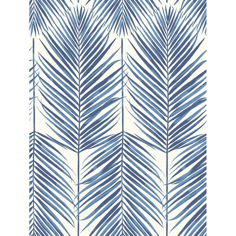 Seabrook Designs Beach House Paradise Palm Leaf Unpasted Wallpaper - 27 in. W x 27 ft. L - Coastal Blue
