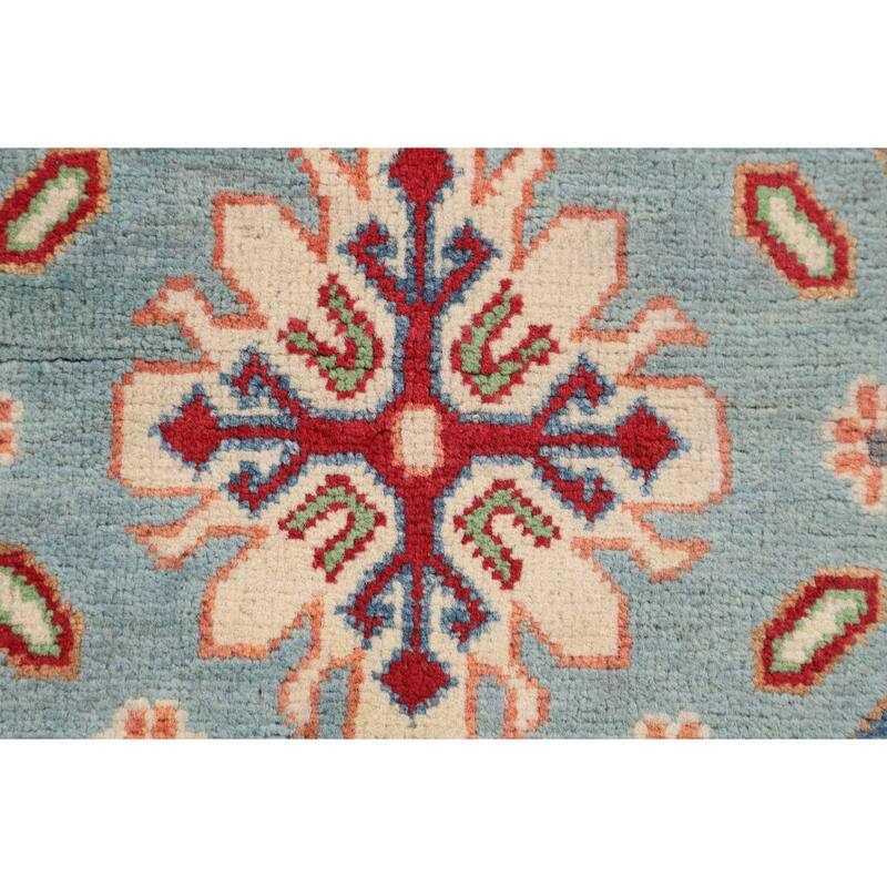 Light Blue Kazak Oriental Foyer Rug Handmade Geometric Wool Carpet - 2'8" x 4'0"