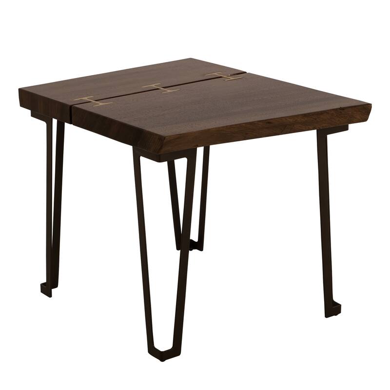 Ally Side End Table, Gold Metal Inlays, Walnut Brown Parota 24 Inch