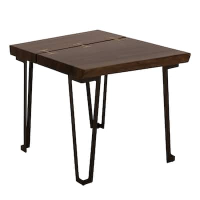 Ally Side End Table, Gold Metal Inlays, Walnut Brown Parota 24 Inch