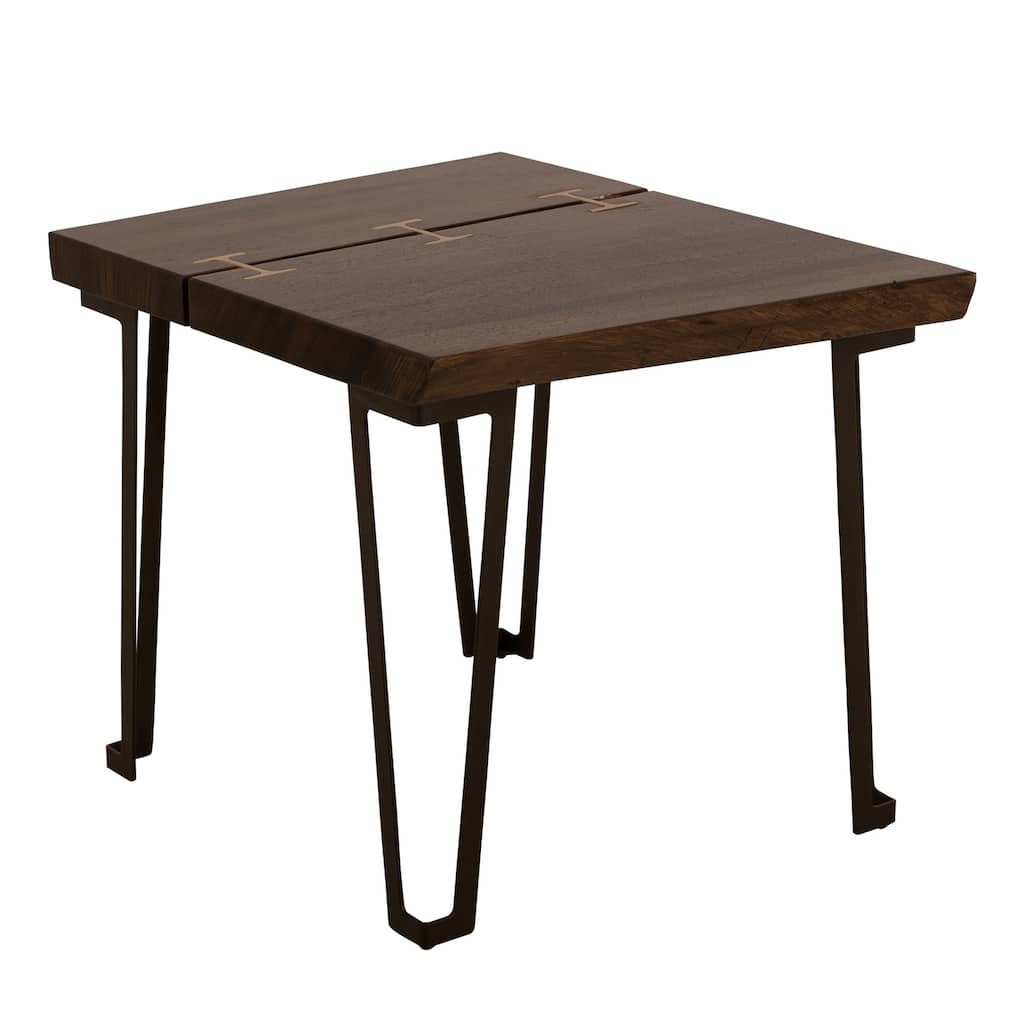 Ally Side End Table, Gold Metal Inlays, Walnut Brown Parota 24 Inch
