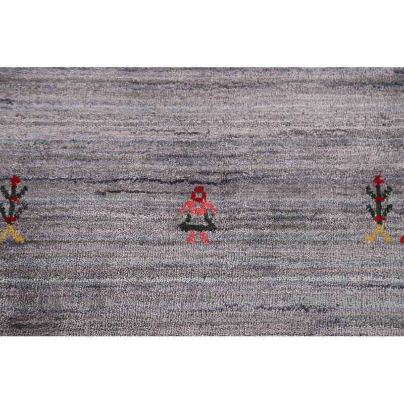Striped Gabbeh Indian Area Rug Hand-Knotted Grey Wool Carpet - 9'0"x 11'8"