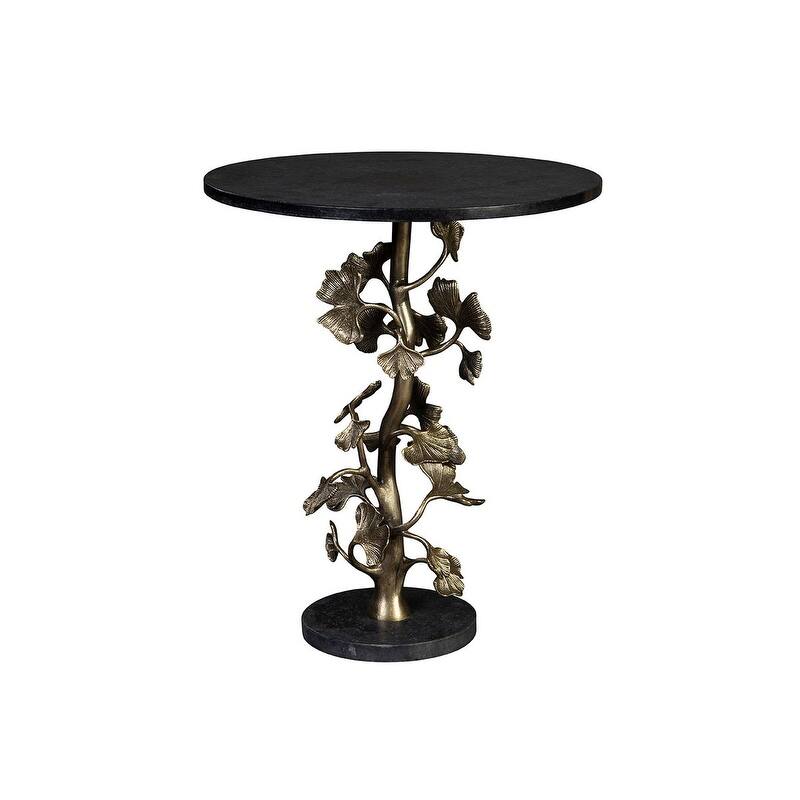 Furniture Classics Cast Iron Ginkgo Leaf Base Granite End Table