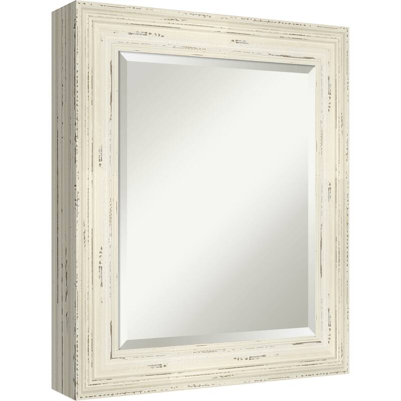 Alexandria White Wash Framed Non-Beveled Custom Wall Mirror, Bathroom Vanity Mirror