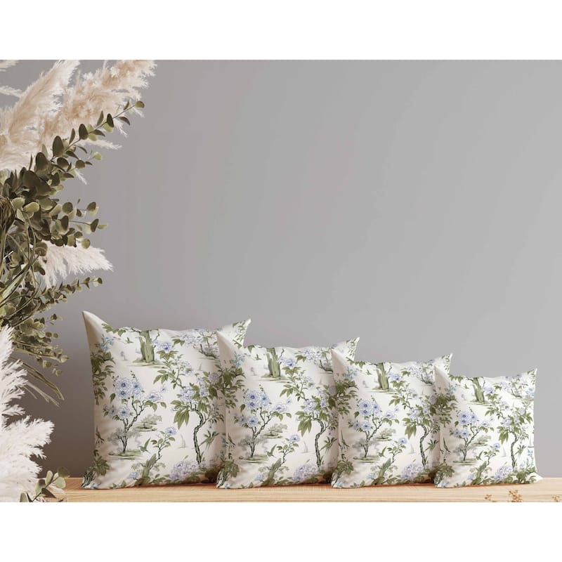 Open Air Orchid Indoor/Outdoor Reversible Throw Pillow Green and Blue