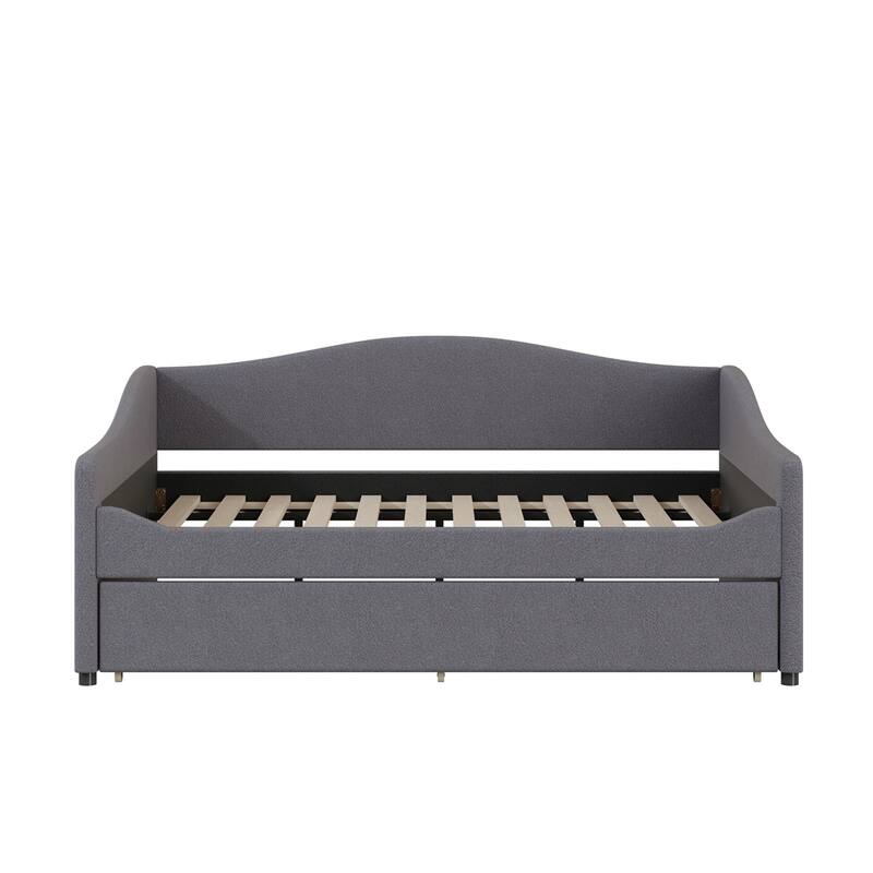 Full Size Upholstered Daybed with LED Light and Trundle