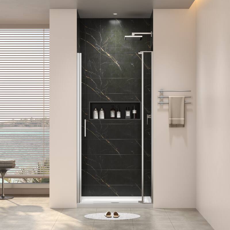Semi-Frameless Left and Right Opening Universal Pivot Shower Door - Brushed Nickel - 32" x 72"