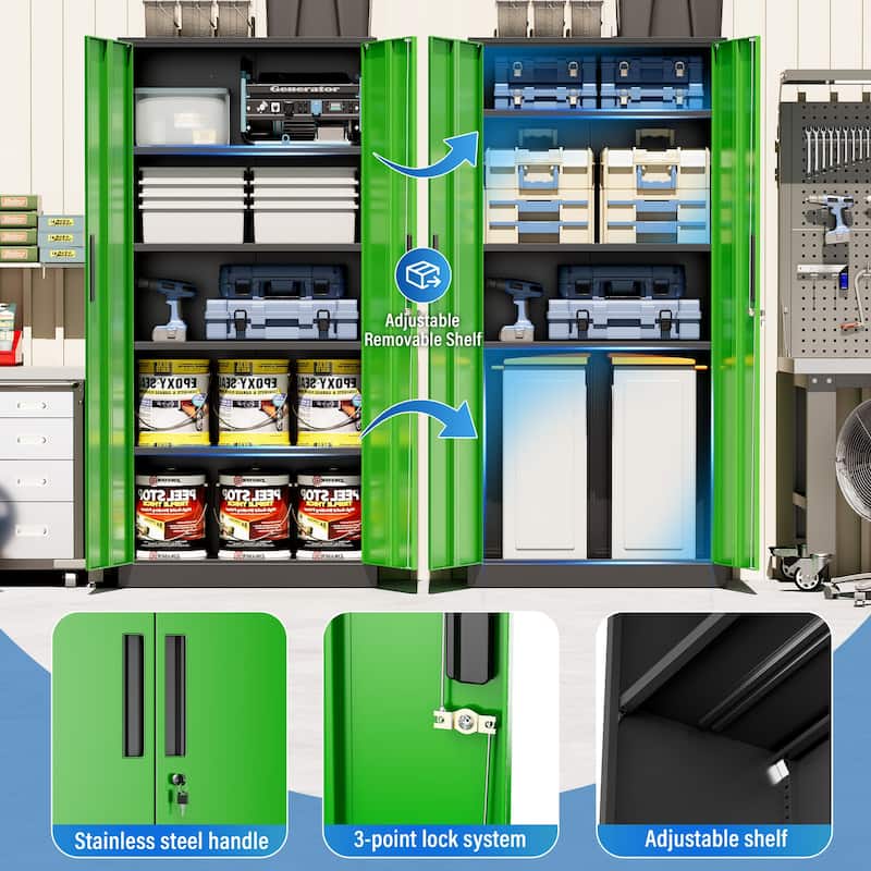 71 inch Garage Storage Cabinet Shelving Kitchen Pantry Locker with Adjustable Shelves for Office, Garage, Home, Pantry