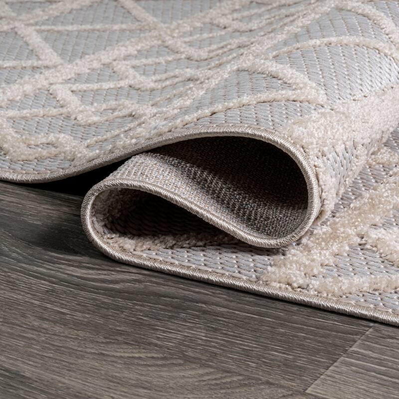 JONATHAN Y Ararat High-Low Pile Knotted Trellis Geometric Indoor/Outdoor Area Rug