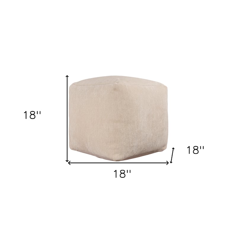 HomeRoots 18" Ivory Chenille Cube Pouf Ottoman