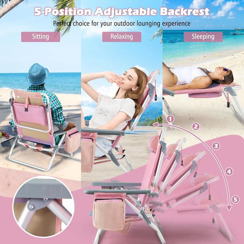 2 PCS Folding Beach Chair Patio Sling Chairs w/ Adjustable Position