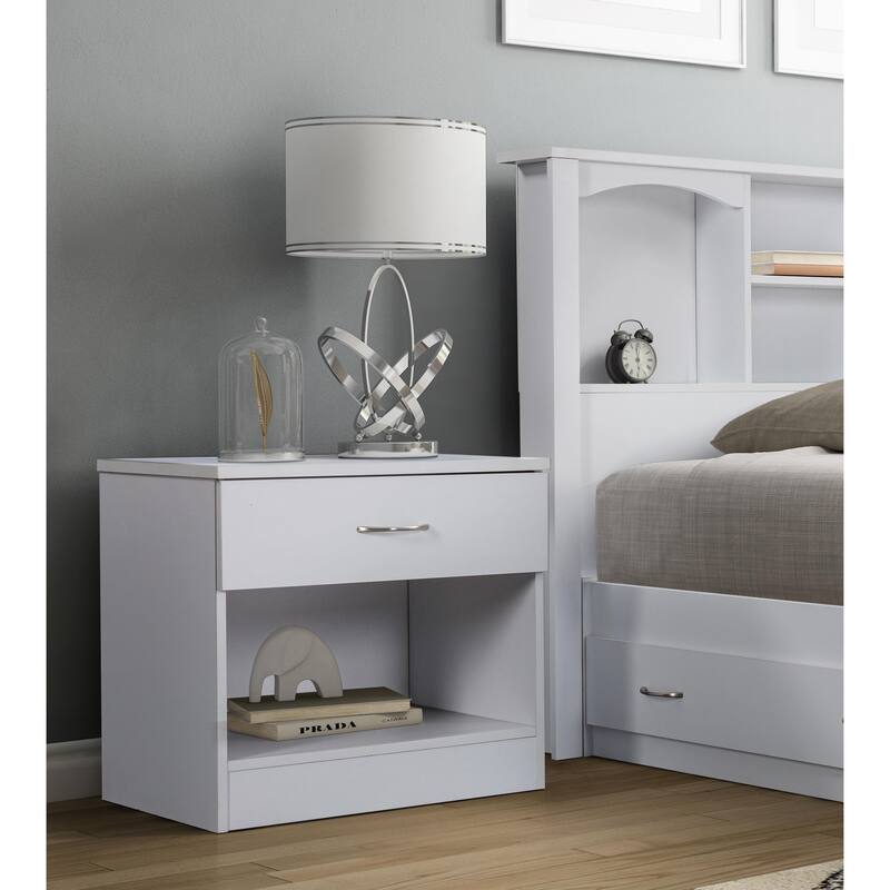 OS Home and Office Furniture Model 6002 One Drawer White Nightstand