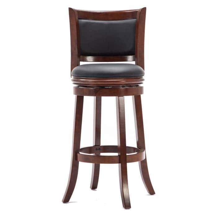 Cherry 29-inch Solid Wood Bar Stool with Faux Leather Swivel Seat - 43.5'' H x 18'' W x 19.5'' D