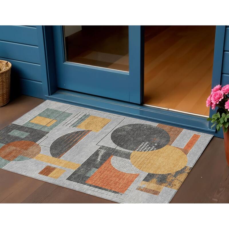 HomeRoots Geometric Modern Rectangle Outdoor Rug - 3' x 5'
