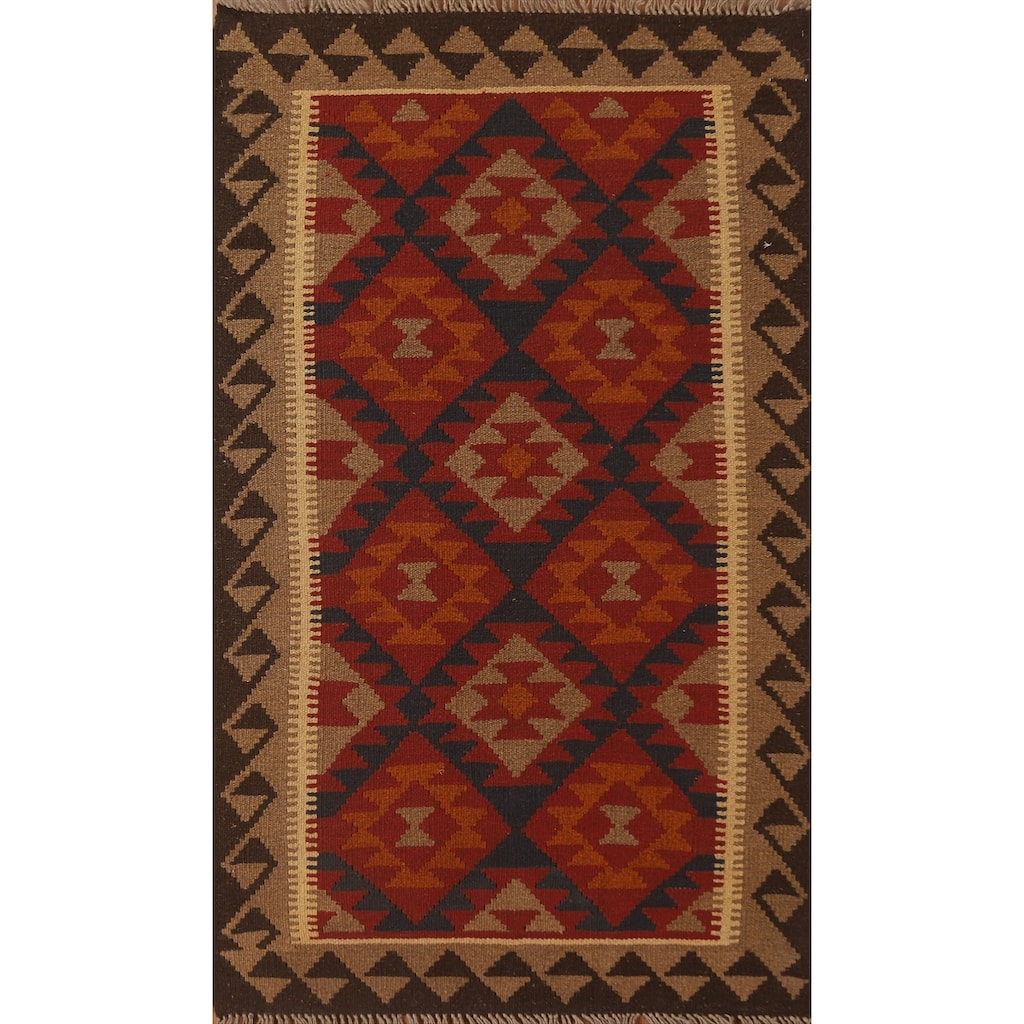 Multi-Color Reversible Kilim Rug Hand-woven Geometric Wool Carpet - 3'6" x 5'4"
