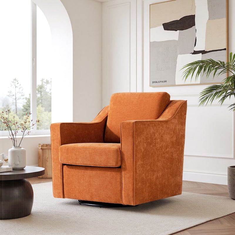 UIXE Chenille/Leather Swivel Barrel Chair Accent Chairs For Living Room