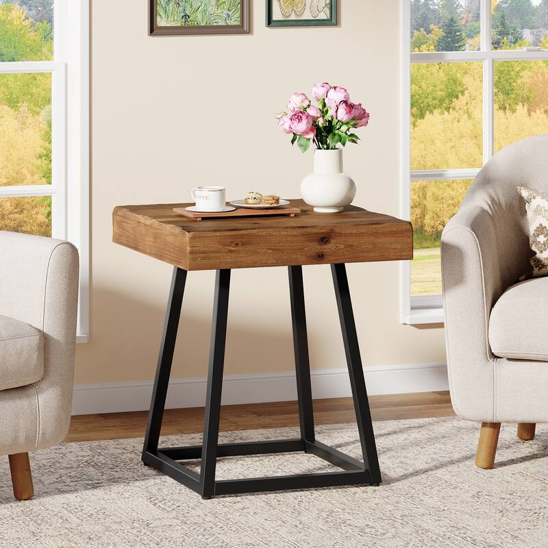 Solid Wood Industrial Nightstand with Metal Frame