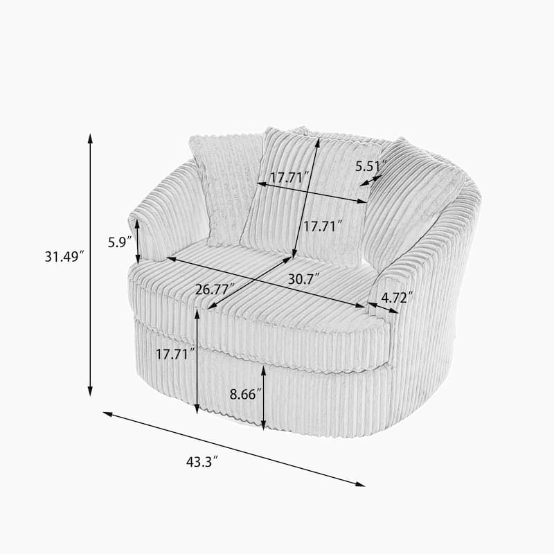 UIXE Oversize 43" Plush Corduroy Swivel Barrel Chair Comfy Accent Chair For Living Room