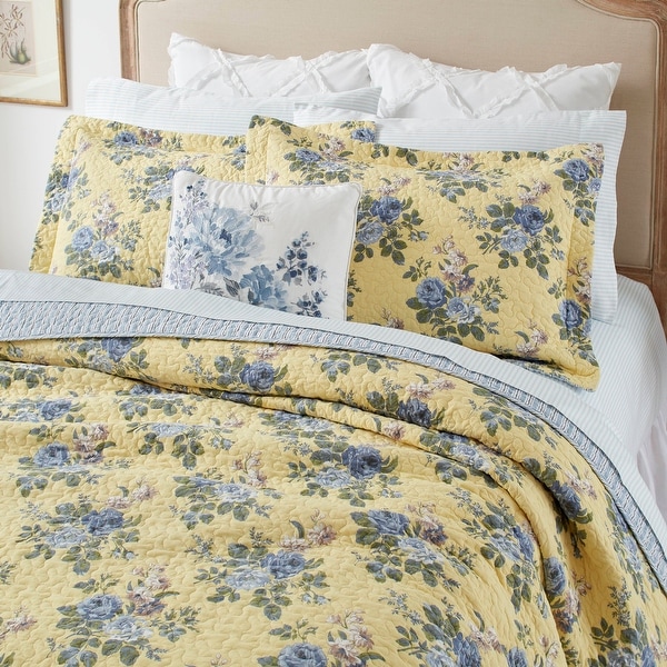 Laura Ashley Linley Cotton Reversible King Quilt Set - On Sale