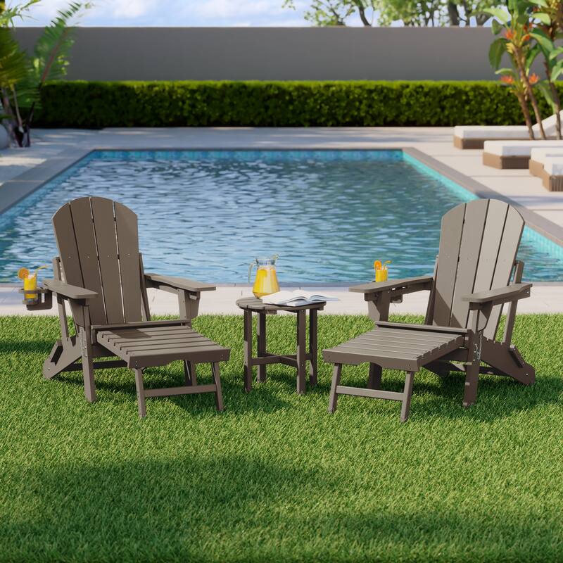 Laguna Outdoor 3-Piece Folding Adjustable Adirondack Chair with Hideaway Ottoman & Round Side Table