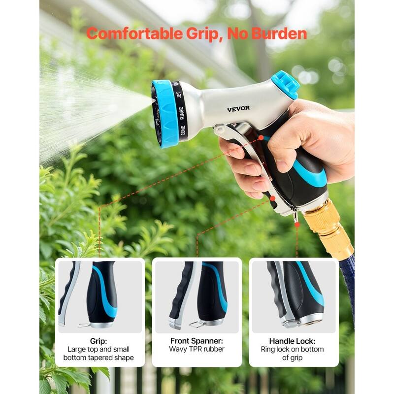 Garden Hose Nozzle 10 Spray Patterns Zinc Alloy Nozzle for Washing - 5.12 x 2.48 x 7.09 in