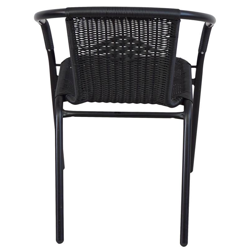 BTEXPERT Indoor Outdoor 10 - Set of Ten Black Restaurant Rattan Stack Chairs